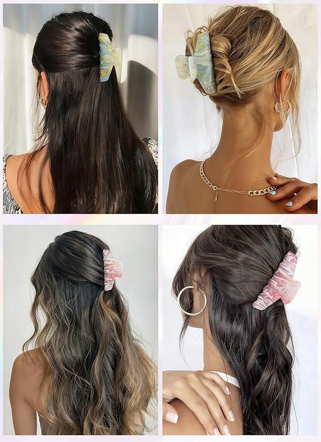 2 Pack Large Acrylic Hair Claw Clips for Women - 4.3 Inch Strong Hold Nonslip Hair Clips Big Claw Barrettes for Thick Thin Hair, Cute Durable Jaw Clips for Women Girls
