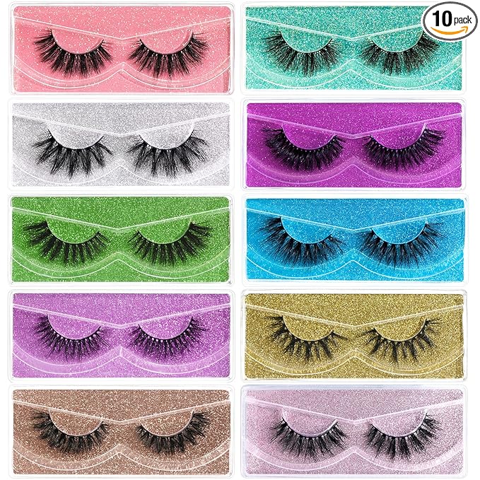 FARRED Wholesale Fluffy Dramatic Bulk Lashes Mix 10 Styles 10 Pairs Pack Individual Box 10-18mm Volume Faux Mink Eyelash Thick 8D Fake Lash Short Natural Look Eyelashes (style i-10 pairs)