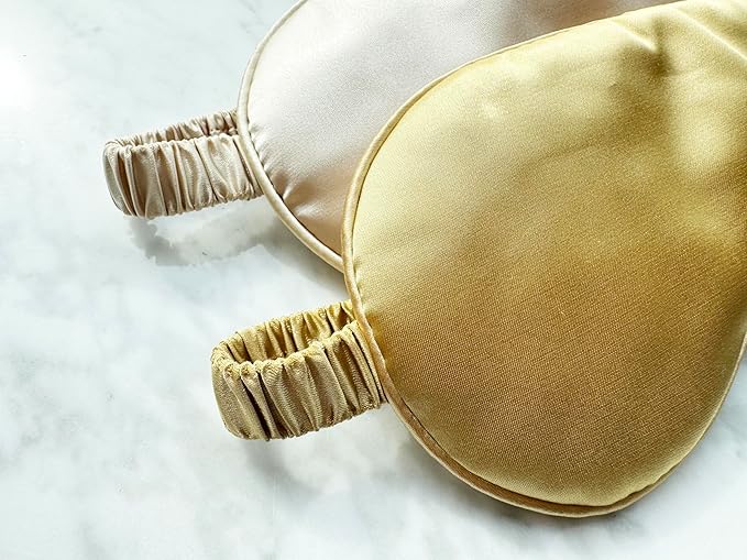 [1 Pack] QSYW Sleep Masks, Satin Eye Mask for Sleeping - Silky Eye Masks Bulk with Storage Bag & Elastic Strap,Golden