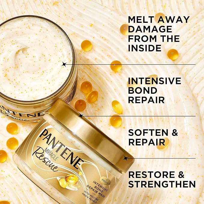 Pantene Miracle Rescue Hair Mask, Intensive Bond Repair with Melting Pro-V Pearls/Melts Away Damage/Builds Bonds/Strengthens Against Damage/Deep Conditioning - Dry Damaged Hair 10.1 fl oz (Pack of 12)