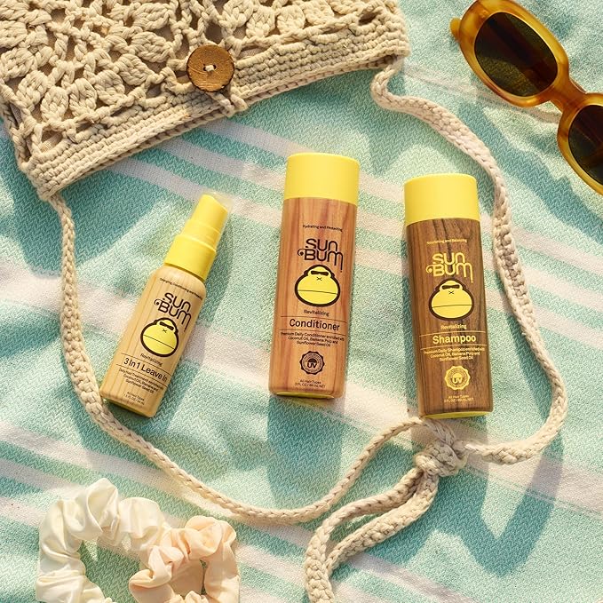 Sun Bum Revitalizing 3 in 1 Leave In Conditioner - Anti Frizz Detangler - Color Friendly with UV Protection - Enriched with Coconut Oil and Banana - Travel Friendly 1.5 oz (Pack of 3)