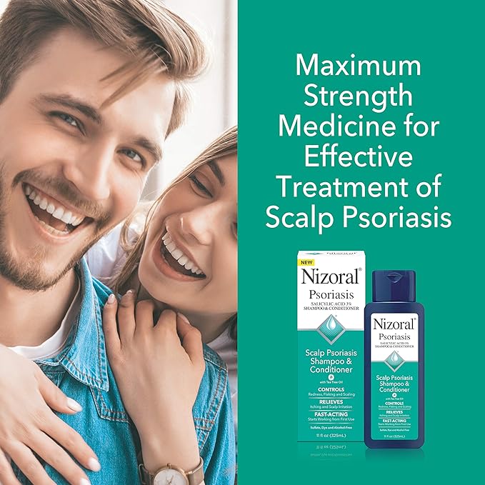 Nizoral Psoriasis Shampoo & Conditioner, 11 Oz, Gentle Scalp Treatment, Relieves Itching, Flaking, Redness, Scaling Effective Scalp Psoriasis Shampoo with Salicylic Acid and Tea Tree Oil (Pack of 2)