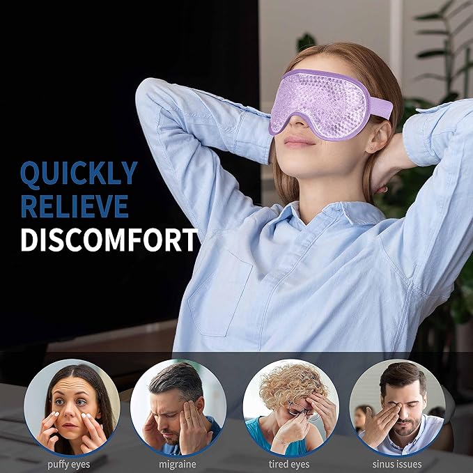 Cooling Eye Mask with Gel Bead, Reusable Cold Compress Ice Pack Sleeping Eye Cooling Pads for After Eyelid Surgery, Puffiness, Puffy Eyes, Headache, Migraine Relief （Purple）