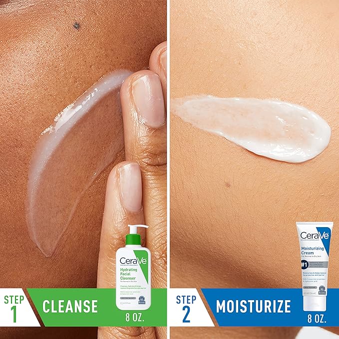 CeraVe Hydrating Skin Care Set, 8oz Moisturizing Cream & 8oz Hydrating Facial Cleanser, Ceramides + Hyaluronic Acid Moisturizer and Face Wash, Accepted by National Eczema Association