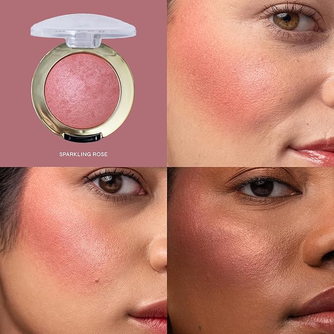 Milani Baked Blush, Updated Powder Blush for Cheeks, Cruelty Free Makeup - Shape, Contour & Highlight Face for a Shimmery or Matte Finish - Sparkling Rosé