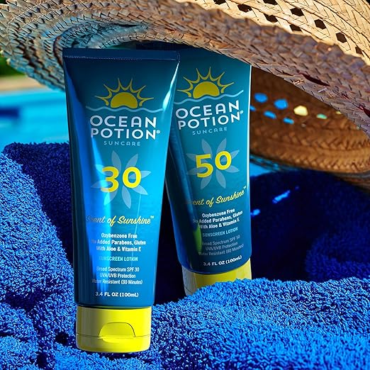 Ocean Potion SPF 30 Sunscreen Body Lotion, Broad Spectrum UVA/UVB Protection with Aloe and Vitamin E, Water-Resistant Non-Greasy Travel Size Sunscreen, 3.4 oz