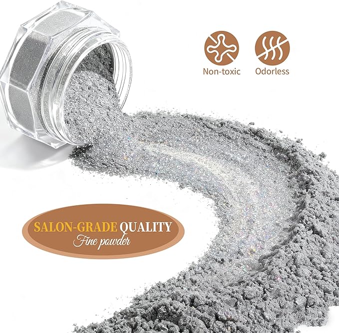 Artdone 24Jars Chrome Nail Powder Magic White Pearl Kit Colored Mirror Effect Silver Gold Metallic Stuff Holographic Nail Pigment Powder for Resin Craft & Nail Art Accessories Decoration Supplies