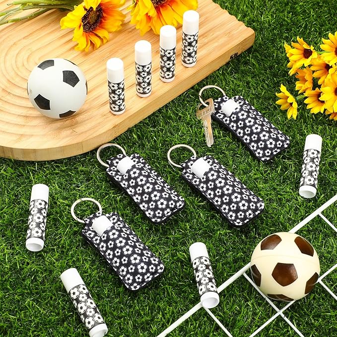 18 Sets Soccer Party Favors Lip Balm and Holder Keychain Bulk Soccer Senior Night 2026 Party Supplies Goodie Bags Stuffers Sport Team Gifts Accessories for Women Men Sports Lover Players Coach