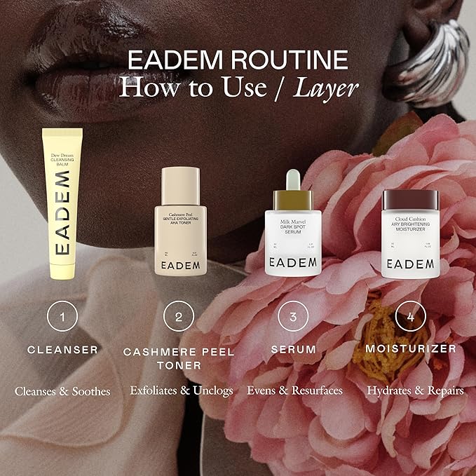 EADEM Gentle Exfoliating AHA & PHA Toner, Milky Rice Toner Exfoliant with Lactic, Azelaic, & Tranexamic Acid, Rice Water AHA Exfoliator & Pore Minimizer for Face and Body, 5.0 oz, Cashmere Peel