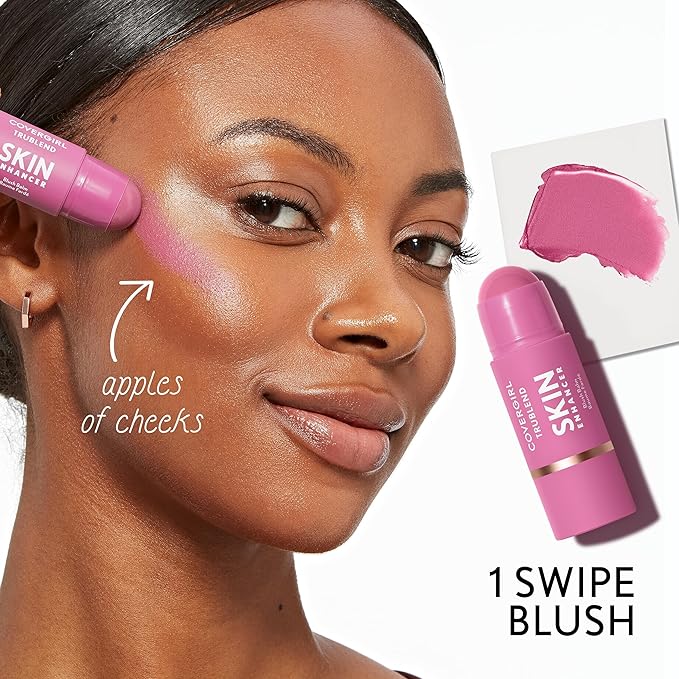 COVERGIRL Trublend Skin Enhancer Blush Balm Stick, Vegan Formula, Easy to Use, Glides on Effortlessly, Non-Greasy, Doesn't Crease - 225 Candied Strawberry (Bright Red)