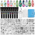 Biutee 15PCS Nail Art Stamping Plate 8 Nail Stamping Gel Polish Nail Stamping Kit Nail Stamper Scraper with Storage Bag, Lace Flower Butterfly Star Design Nail Stamp Template Kit for DIY Nail Art