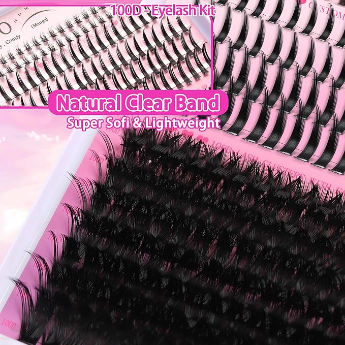 YIDUO Lashes Clusters with Spikes Bottom Lash Extensions 100D Volume Manga Eyelash Cluster 280Pcs 10-20mm Wispy Individual False Eyelashes False Mink Lashes Extensions DIY at Home Easily