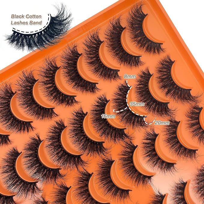 False Eye Lashes Strips Wispy Faux Mink 3D Cat Eyelashes 18mm 20mm Long Fluffy D Curl Strips Lashes Multipack Pack 2 Styles Mixed Lash Bulk YH320
