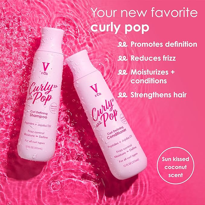V&Co. Curly Pop Curl Defining Conditioner – Sulfate Free & Paraben Free Hydrating Hair Care with Peptides, Amino Acids & Jojoba Oil for Moisture, Frizz Control & Curl Definition – 12 fl oz
