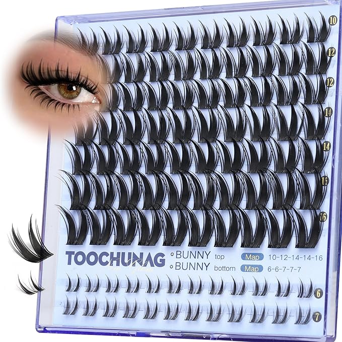 TOOCHUNAG Manga Lashes Clusters Bunny Cluster Eyelash Extensions 10-16mm Wispy Fairy Cluster Lashes Extension with Bottom Lash Clusters Clear Band False Eyelashes