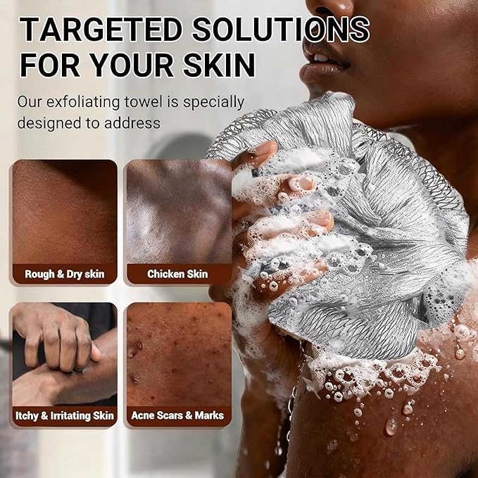 African Net Sponge Authentic for Exfoliating - Extra Knots for Deep Cleansing & Back Scrubbing - Body Scrubber Washcloth for Women & Men - Daily Shower Exfoliator for Smooth, Glowing Skin(Slate)