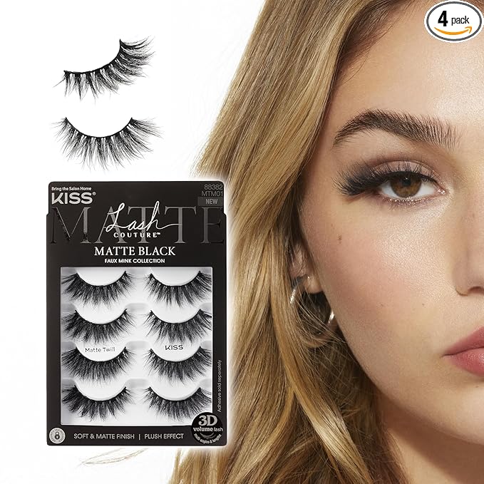 KISS Lash Couture, False Eyelashes, 'Matte Twill', 14mm, Includes 4 Pairs Of Lashes, Easy to Apply, Reusable Lash Clusters