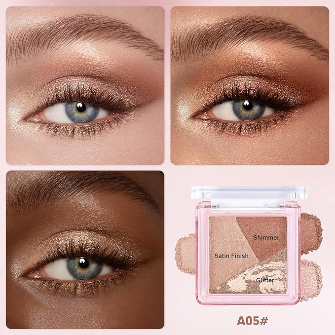 Eyeshadow Palette-Mini 3-in-1 Eye Shadow Powder Palettes Makeup-Matte&Shimmer Baked Eye Shadow for Women，paleta de sombras de ojos，Buildable Smooth Silky Waterproof for Daily Looks，05Taupe Brown