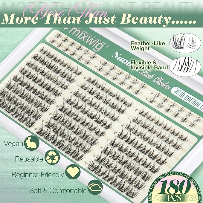Natural Lash Clusters 8-12MM Eyelash Clusters Short Cluster Lashes with Bottom Lashes Manga Individual Lashes C Curly DIY Clear Band Lash Extension for Clean Girl Makeup by Lvmixwig