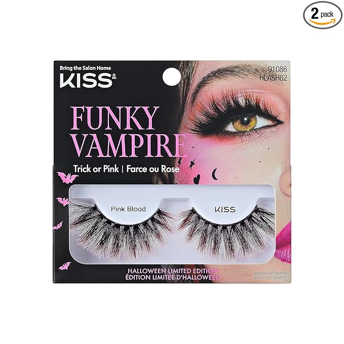 KISS Halloween Limited Edition Funky Vampire False Eyelashes, 1 Pair - Pink Blood