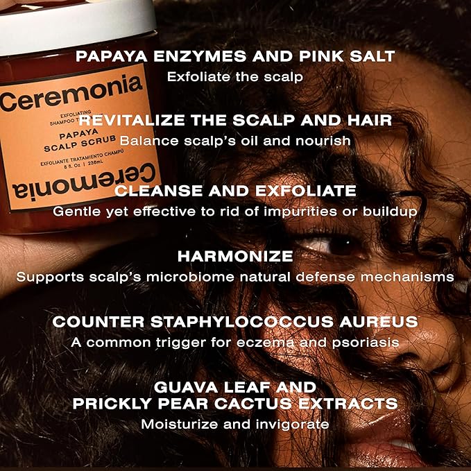 Ceremonia Papaya Scalp Scrub Exfoliating Shampoo Treatment | Exfoliates & Detoxifies Scalp with Papaya Enymes and Pink Salt | Removes Build Up, 1.69 fl oz