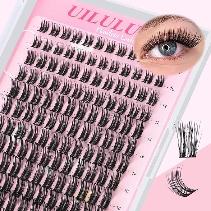 Uilulu Lashes Clusters D Curl Fluffy Lash Clusters 0.07D 10-18 MIX 144 Eyelashes Individual Lashes Clusters DIY Lash Extensions at Home False Lashes Wide Band Natural Eye Lash Clusters
