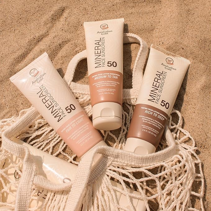 Australian Gold SPF 50 Tinted Mineral Face Sunscreen, Fair to Light, 2.5 fl oz, Broad Spectrum, Non-Greasy BB Cream with Blue Light & Sun Protection, 4% Zinc Oxide & Titanium Dioxide, Hypoallergenic