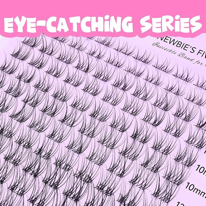 VEYESBEAUTY Lash Clusters Individual Eyelash Extensions Thin & Invisible Band DIY False Eyelashes for Self-application Newbie's Five-Second Series Spider Wispy Lash Tray, Aliva 8-16mm Mixed Length