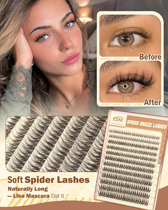 Wispy Spider Lash Clusters, Natural Breeze Eyelash Clusters CD Curly Lashes Cluster 8-16mm Spider Cluster Eyelash Extensions Reusable Venus Individual Lashes for Beginners DIY at Home by Vanssymunlin