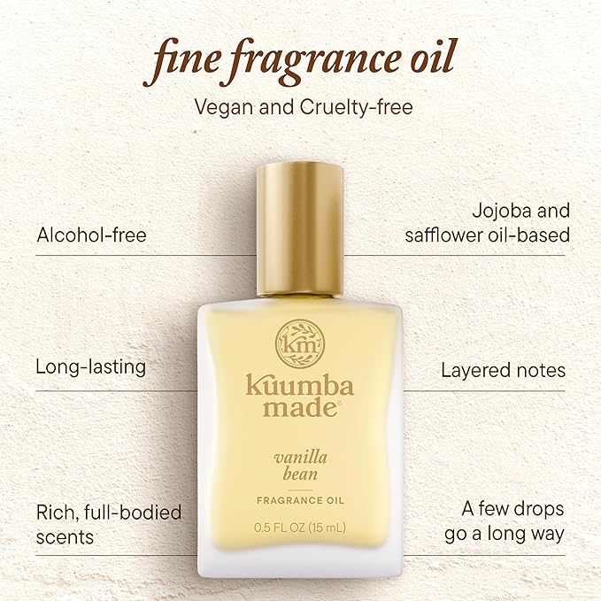Kuumba Made Vanilla Bean Fragrance Oil, Long-Lasting Scented Oil Perfume Roller, Vegan, Alcohol-Free, 0.5 Fl Oz Fl Oz