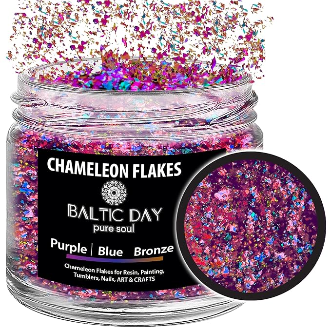 Chameleon Flakes for Resin [ Purple | Blue | Bronze ] - Color Shift Mica Pigment Powder for Epoxy Resin - Chrome Flakes for Tumblers, Molds, Nail Art, Eyeshadow, Makeup