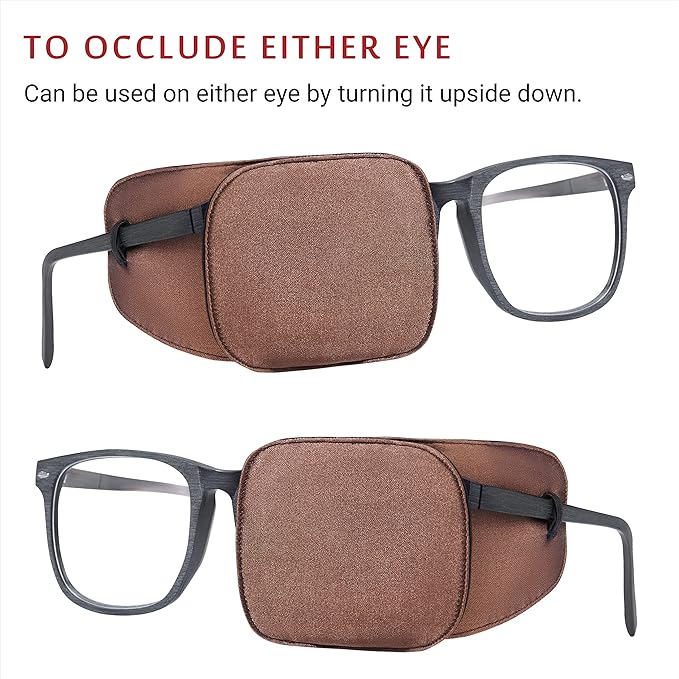 Astropic 2Pcs Large Silk Eye Patches for Adults Kids Glasses to Cover Either Eye (Large, Brown)