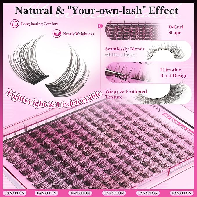 DIY Lash Extension Kit Natural Look Wispy Lash Clusters D 154 pcs Lashes Clusters 8-16 mm Eyelash Extension Kit Lash Bond and Seal Lash Tweezers Individual Lashes Lash Cluster Kit For Beginners