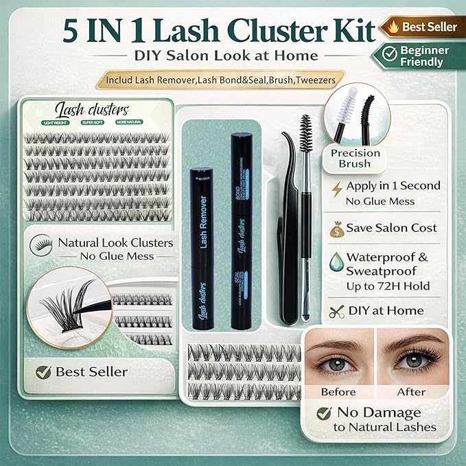 Wispy Lash Clusters Kit 640pcs Eyelash Cluster Extensions Curl Individual False Eyelashes Natural Fluffy Mink Lash Extension Kit (Lash Clusters-40D+50D+60D+80D KIT, Lash Clusters)
