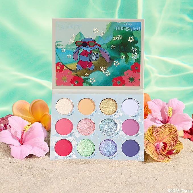 ColourPop x Stitch Beach Dreamin’ Eyeshadow Palette - Limited Edition 12-Shade Matte, Metallic & Pearlescent Glitter Eyeshadow Palette - High-Pigment Eye Makeup with a Long-Wearing Formula (0.48 oz)