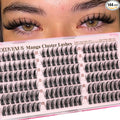 Goddvenus Manga Lash Clusters 12-14-16mm Natural Wispy Fairy Eyelash Clusters 144pcs Fluffy Cluster Eyelash Extensions Anime Cosplay No Plastic Feel Individual Lash Extension CC Curve