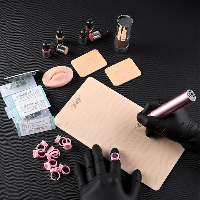Microblading Tattoo Gun Kit, 1400mAh Cordless Tattoo Pen & Eyebrow Pencil Set for Makeup Supplies, Semi-Permanent Eyebrow Tattoo Machine with 50Pcs Needles for Beginners Artists (Pink)