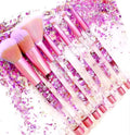 Sparkle Pink Makeup Brushes Set,Unicorn Glitter 7pc Foundation Blush Lip Nose Eyeshadow Eyebrow Loose Powder Fan Make Up Brushes Kit with Liquid for Kids Girls Teen Women Gift Present