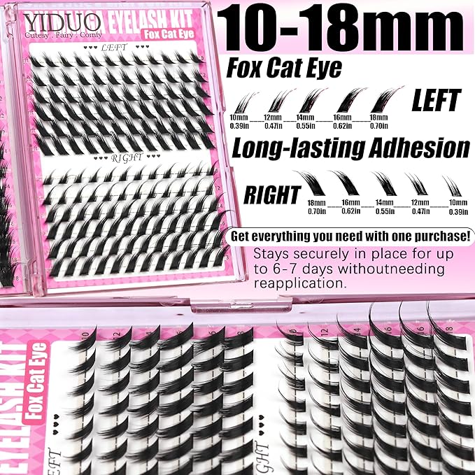 YIDUO Manga Lash Clusters Kit 2 Styles Volume Fairy + Cat Eye Cartoon Clusters Eyelash Extensions Kit with Lash Bond and Seal Remover Tweezers 10-18mm Wispy Individual DIY Lashes Book Kit