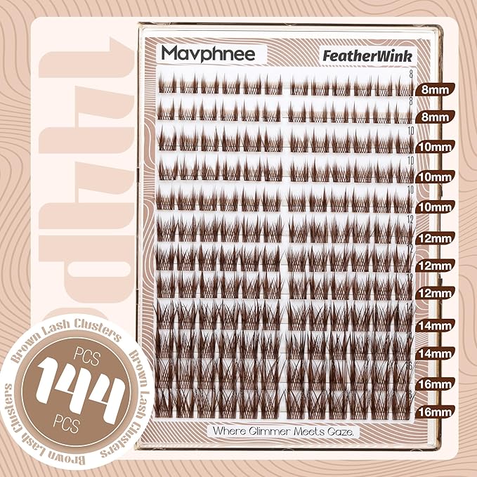 Mavphnee Brown Lash Clusters Wispy Eyelash Extensions Natural Lashes Extensions Pestañas Postizas Spiky Manga 8-16MM Individual Lashes with CC Curve, For Edge Girl