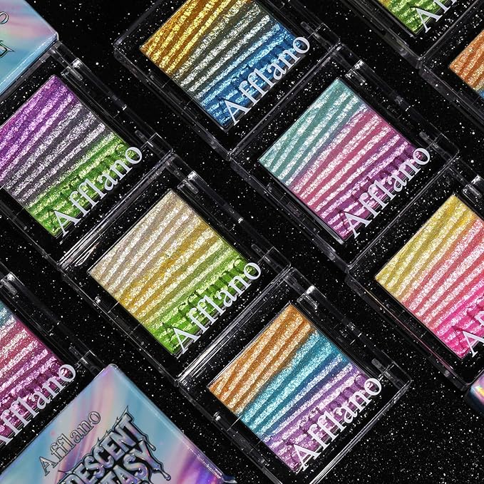Afflano Iridescent Multichrome Eyeshadow, Single Rainbow Eyeshadow Trio Pressed Pigment, Holographic Gold-Blue-Purple Color Shift Duo Chrome Glitter Eye Shadow Makeup, Color Change shimmer Effect,#6