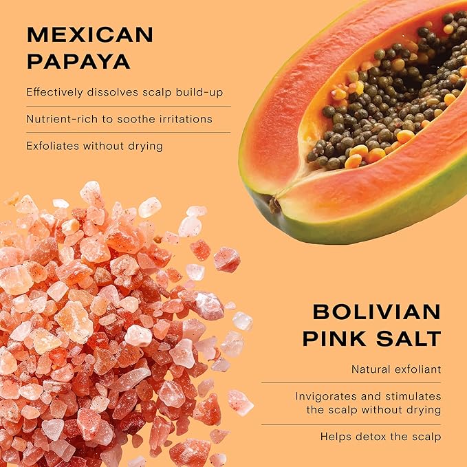 Ceremonia Papaya Scalp Scrub Exfoliating Shampoo Treatment | Exfoliates & Detoxifies Scalp with Papaya Enymes and Pink Salt | Removes Build Up, 1.69 fl oz