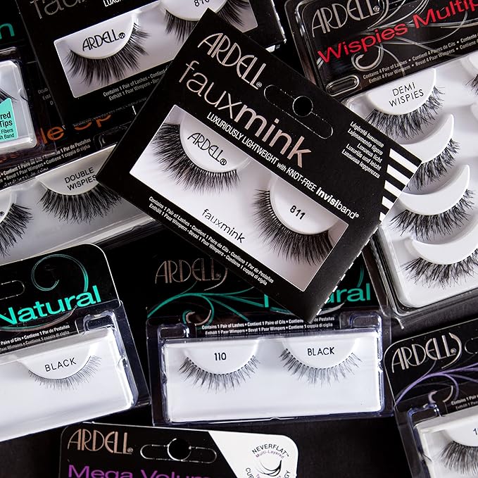 Ardell Faux Mink 811 Black False Lashes, Lightweight with Invisiband, 4 Pairs