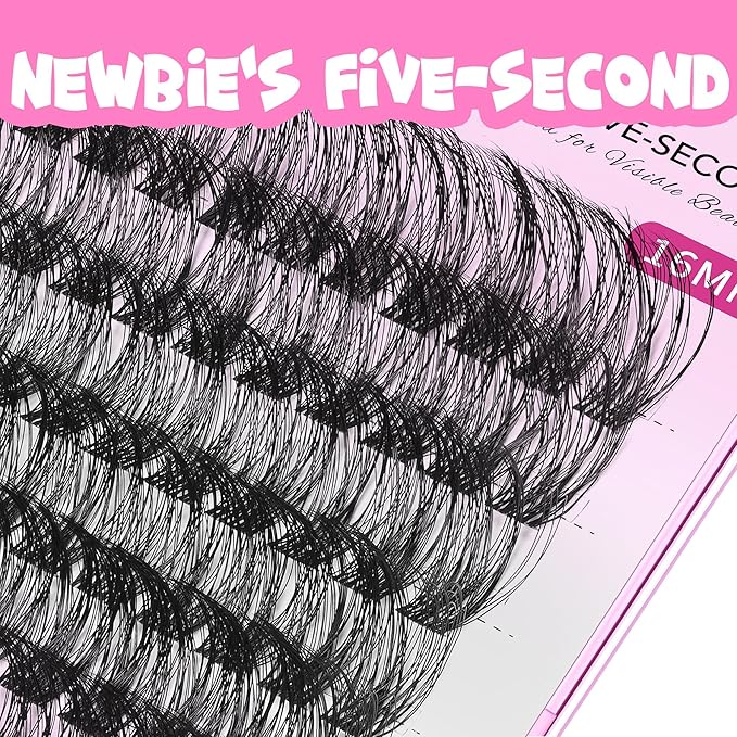 VEYESBEAUTY Lash Clusters Individual Eyelash Extensions Thin & Invisible Band DIY False Eyelashes for Self-application Newbie's Five-Second Series Wispy Lash Tray, Boldeye 16mm Single Length
