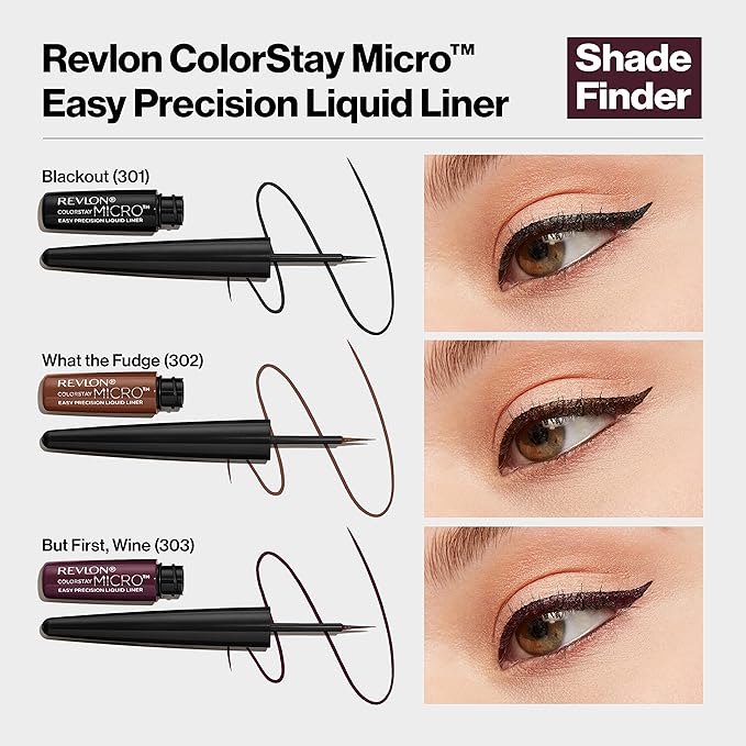 REVLON ColorStay Micro Easy Precision Liquid Eyeliner, Waterproof, Smudgeproof, Longwearing with Felt Tip Applicator, 301 Blackout, 0.057 fl oz