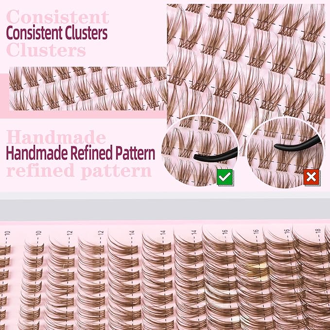 Uilulu Brown Lash Clusters 10-18mm Wispy Lash Clusters DIY Eyelash Extensions Individual Cluster Lashes (U19 Lashes Only, D Curl, 10-18 MIX)