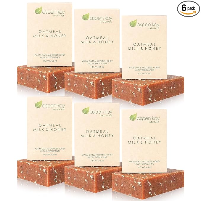 Aspen Kay Naturals Goats Milk, Honey & Oatmeal Soap Bar – with Organic Raw Honey, Goats Milk, Rolled Oats & Shea Butter - Exfoliating Soap – For All Skin Types - Handmade in Florida. (6 pack)