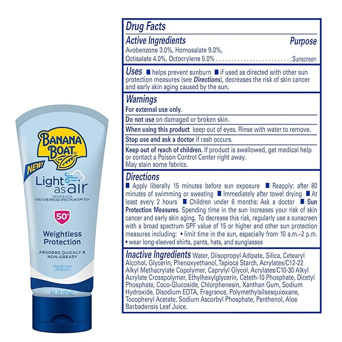 Banana Boat Light As Air Sunscreen Lotion SPF 50 Twin Pack | Lightweight & Non-Greasy Lotion Sunscreen SPF 50, Sunblock, Oxybenzone Free, 6oz each (Pack of 6)