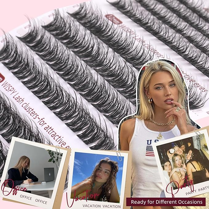 Wispy Lash Clusters Fluffy Eyelash Clusters 10-12-14mm Natural Cluster Eyelash Extensions Wide Band Lashes Clusters C Curl Individual Lashes DIY Lash Extension for Daily Clean Makeup by TNFVLONEINS