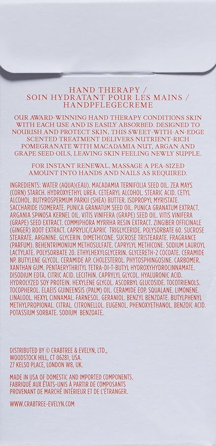 Crabtree & Evelyn Pomegranate & Argan Oil Nourishing Hand Cream Therapy, 3.45 oz